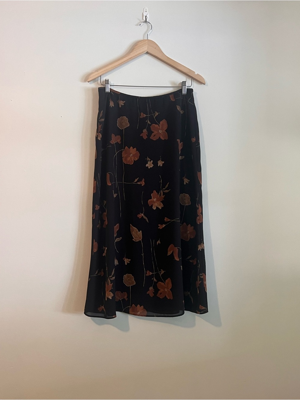 Vintage Pendleton Black Midi Skirt with Brown Floral Print